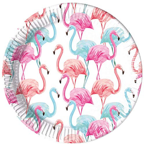 Procos 92130 Lot de 8 assiettes compostables Motif flamant rose tropical 23 cm