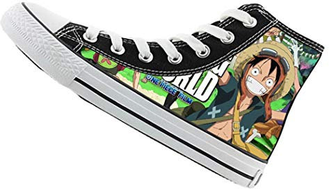 WANHONGYUE One Piece Unisex Anime Cosplay High-Top Sneakers Lace-up Canvas Shoes Fashion Trainers 8 UK Black / 13