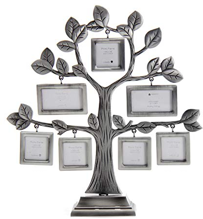 LASODY Metal Family Tree with 7 Hanging Picture Frames Collage Desk Stand Ornaments