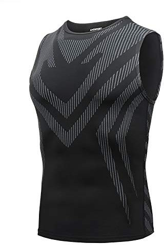 AMZSPORT Herren Kompressions Tank Top Schnelltrocknende Ärmellos Shirts Unterhemd Funktionsshirt, Schwarz, L