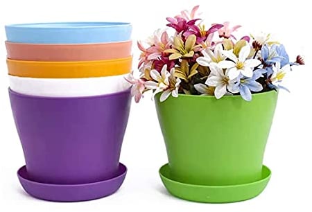 TSKDKIT 20 cm Vasi da Fiori in Plastica Grandi, 6 Pezzi con Vaschette per Piante da Bonsai per Interni Ed Esterni, Vasi Colorati da Giardino per Decorazione Domestica e Ufficio