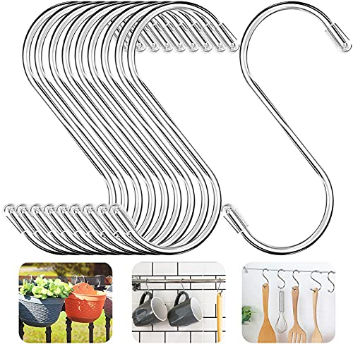 Huahuanghui Edelstahl S-Haken, 10 Stück Anti-Rost Metall, S-förmige Haken, Hängende Metallhaken für Garderobe (Silber)