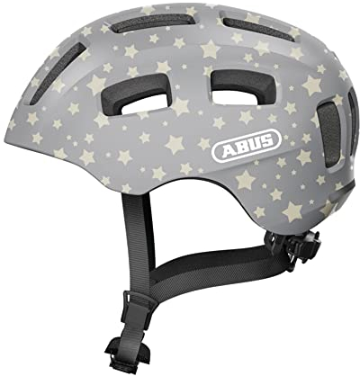 ABUS Fahrradhelm Youn-I 2.0 - mit Licht für Kinder, Jugendliche und junge Erwachsene - für Mädels und Jungs - Grau mit Stern-Muster, Größe M