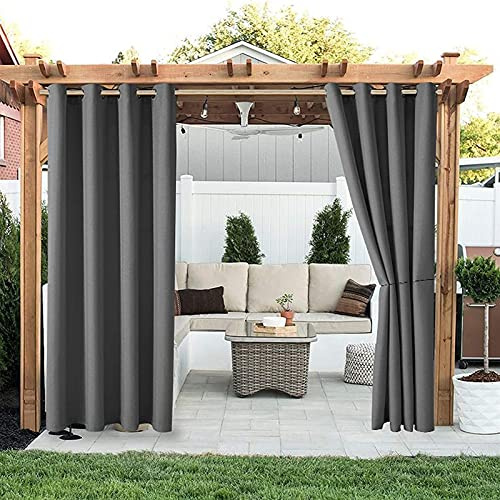 LIVEINU Outdoor Vorhänge Aussenvorhang Garten Verdunkelung Outdoor Gardinen Blickdicht Winddicht Wasserabweisend Sichtschutz Sonnenschutz UVschutz 2 Stück | 120x150cm(B x H) Grau