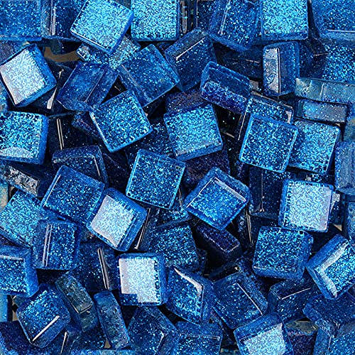 200g Glas Mosaiksteine,1x1cm Bulk-Quadrat Mosaikfliesen Glasfliesen Glitzerkristall Glasmosaik, Glassteine Mosaik Steine für Basteln, Haus Deko(Azurblau)