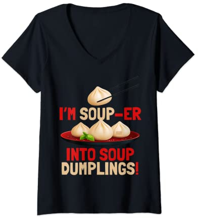Femme Xiao Long Bao Soupe chinoise pour boulettes de soupe T-Shirt avec Col en V