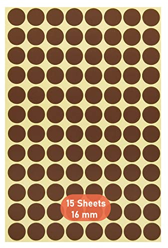 Runde Punkt Aufkleber,16mm Selbstklebende Punkte 15er Pack Farbige Kreisetiketten Punkt-Aufkleber zum Markieren von Kalendern DVDs Schulbücher Kunsthandwerk 1440 Punkte Braun