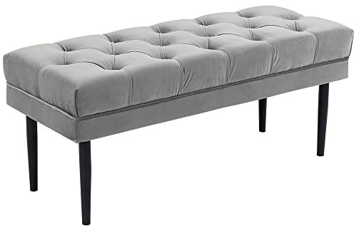 HOMCOM Velvet Bed End Bench, Button Tufted Window Seat, Hallway Shoe Bench, Upholstered Accent Lounge Chair Stool for Living Room, Bedroom, Grey