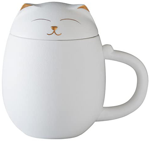 HEER Tasse à thé en céramique avec infuseur et couvercle, tasse à thé en forme de chat mignon avec filtre pour infuser les feuilles en vrac, tasse à thé chinoise faite à la main pour la maison et le