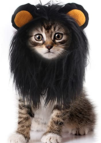 Hundekostüm Löwenmähne, Haustier Perücke, Löwe Mähne mit Ohren, Löwe Haar Kopfbedeckung für Katzen, Hunde, Verstellbar Niedliche Cosplay Kostüm für Halloween Weihnachten Ostern Festival Party
