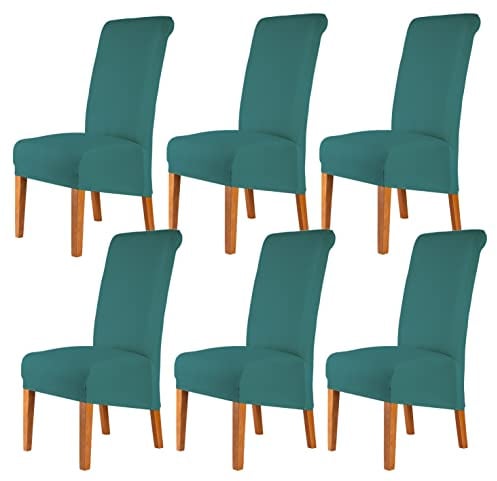 CMAKER Stuhlhussen mit hoher Rückenlehne, Stretch-Spandex-Stoff, Stuhlhusse für Zuhause, waschbar, abnehmbar, Esszimmerstuhl, Küche, Hotel, 6 Stück, Türkis