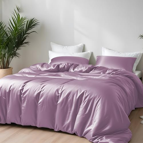 LINENWALAS 100% Natural Bamboo 3-Piece Duvet Cover Set with Zipper and Corner Ties- Softest Cool Bedding Perfect for Skincare (King, Lilac)