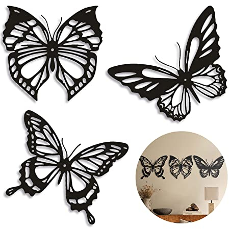 Soekodu 3 Stück Metall Schmetterling Deko, DIY Wanddeko Wohnzimmer, 3D-Aufkleber Wanddekoration, Modern Schlafzimmer Boho Hochzeit Kinderzimmer Schlafzimmer Zimmer Deko Mädchen Teenager Aesthetic