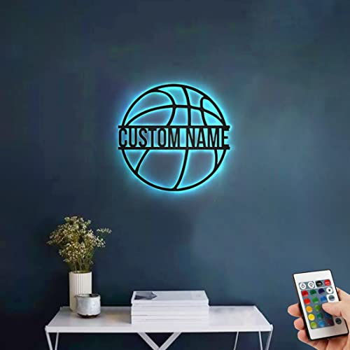 Personalized Metal 16 Color LED Basketball Night Light Basketball Name Sign Custom Sport Fan Wall Decor with Name, Player Gifts for Men, Boys