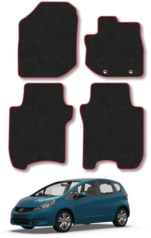 Fits Honda Jazz (2008-2011) Carpet Car Mats | Red Edge Trim Tailored Fit Floor Mats Full Coverage Protection Accessories Easy Clean Anti Slip Made in the UK