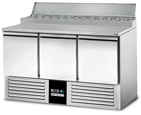 GGM Gastro | SAG147AND | Zubereitungstisch Mini PREMIUM - 1368mm - 3 Türen - für 8x GN 1/6