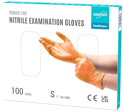 EUROPAPA® 100 Guanti Monouso In Nitrile, Senza Lattice, Sterili (S, Arancione)