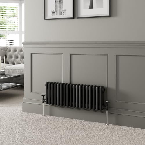 DuraTherm® 300 x 830mm Black Traditional Horizontal Designer Radiator Triple Column Colosseum Cast Iron Style Central Heating Panel Radiators Rad