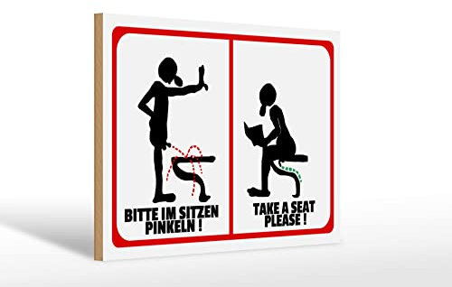 FEMER Holzschild Hinweis 30x20cm Bitte im Sitzen pinkeln (s/w)
