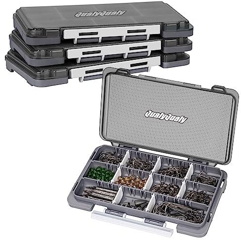 QualyQualy Small Fishing Tackle Box, Lure Tackle Organizer with Removeable Diveders, 2 in 1 Small Fishing Tackle Organizer, Plastic Storage Hook Box, Yellow, 4 Pack (2, Grey)