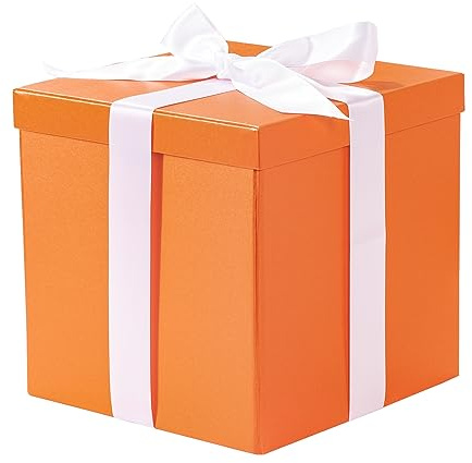RUSPEPA Mittelgroße Geburtstagsgeschenkbox mit Deckel, Band und Seidenpapier, faltbare Geschenkbox – 1 Stück, 23 x 23 x 23 cm, Orange