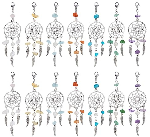 nbeads 14 Stück 7 Stile Traumfänger Charms, Gemischte Goldsteinperlen-Anhänger Mit Natürlichen Süßwasser-Zuchtperlen Und Karabinerverschluss Für Die Herstellung Von Schmuck-Schlüsselanhängern