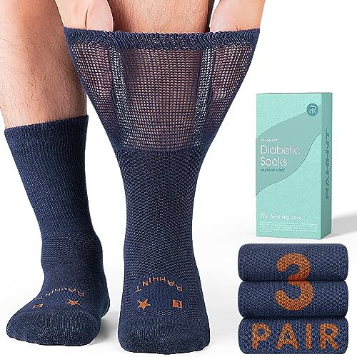 Rahhint Laine Mérinos Chaussettes Diabetiques 3 Paires, Chaussettes de Bambou sans Elastique sans Couture Homme Femme