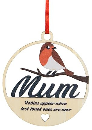 Robins Appear When Lost Loved Ones Are Near Mum Dad Hanging Christmas Tree Decoration Ornament Bauble Memorial By ASVP Shop (Mum)