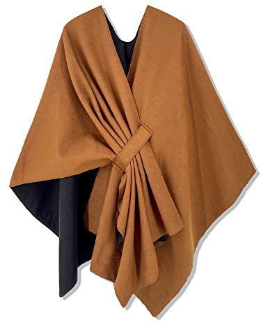 breezy lane Poncho, sciarpa da donna, a maglia, reversibile, elegante, oversize, Ruana, cardigan, regalo per la mamma, caramello arancione, Taglia unica