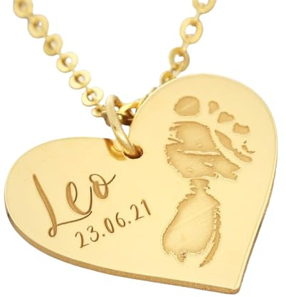 Halskette Herz mit Fußabdruck Kette mit Gravur Finger Abdruck für Damen Schmuck Fingerprint 925 Silber Halskette Handabdruck