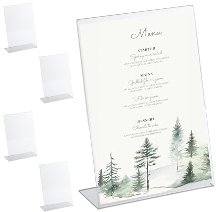 Relaxdays Tischaufsteller 5er Set, DIN A4 Aufsteller, Thekenaufsteller Menükarten, Werbung, Hochzeit, Acryl, transparent