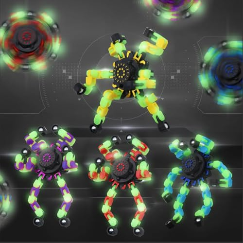 Irikdescia 8 Stück Fidget Spinner, DIY Transformable Chain Robot Finger Spinner, im Dunkeln leuchtendes, Verformbares Kreatives Mechanisches Gyro-Spielzeug, zum Stressabbau