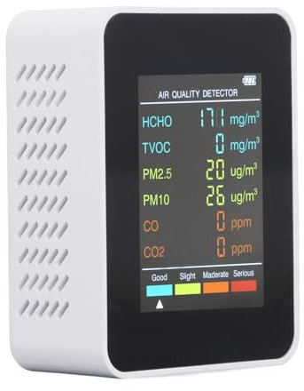 CO2-Monitor, Innenluftqualitätsmessgeräte Tragbarer Kohlendioxid-Detektor, LCD-Hintergrundbeleuchtungsbildschirm CO2 TVOC HCHO PM2.5 PM10-Tester mit Wecker, für Zuhause,