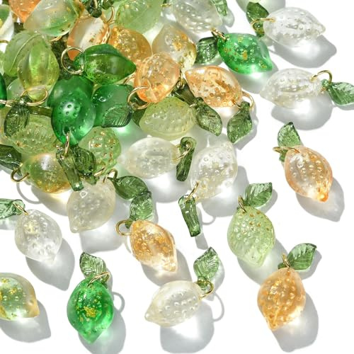 DanLingJewelry 50 Stück 5 Farben Lampwork Obst Charms Glas Kristall Zitrone Charms Imitation Lebensmittel Baumeln Anhänger für Schmuckherstellung