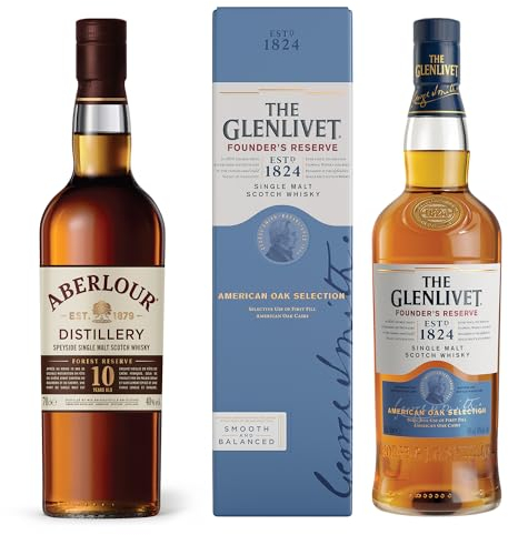Lot de Whisky Ecossais Single Malt THE GLENLIVET Founder's Reserve + ABERLOUR 10 ans Whisky Ecossais Single Malt - 40%, 70cl
