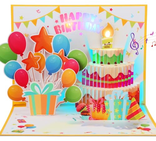 WUJUN Geburtstagskarte, 3D-Musical-Pop-Up-Karte mit Licht, einzigartiger Stil, handgefertigte Happy Birthday-Grußkarten mit Umschlag für Männer,drücken Sie besondere Liebe aus (Gelbe Karte)