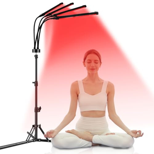 Red Light Lamp with Stand, 660NM&850NM Infrared Lamp with Tripod Design, 10/20/30 Mins Timer, 3 in 1 Chips 180LEDs Infrared Light for Home/Office Use