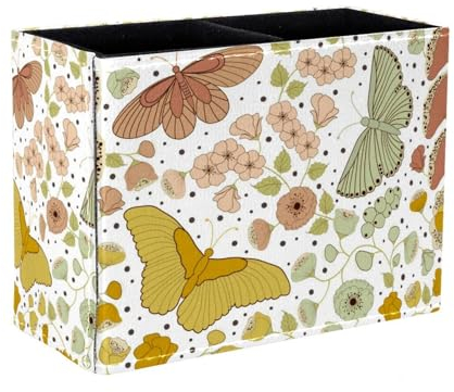Eslifey Pen Holder Square Pencil Holder for Desk, Butterflies Flowers Pen Pot Pen Cup Makeup Brushes Holder Stand Display Desk Stationery Organiser for Home Office School