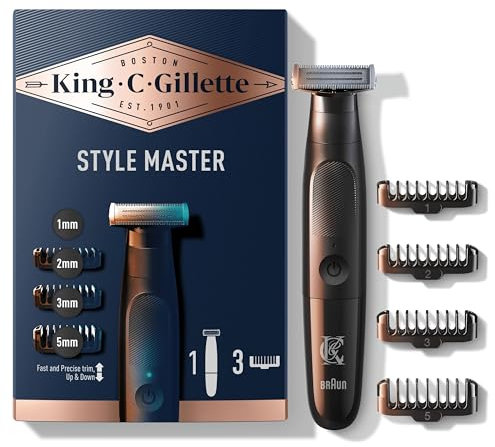 King C. Gillette Elektrorasierer Style Master, CenterCut-Technologie für Tiefe, scharfe Klinge für 6 Monate, 4 austauschbare Aufsteckkämme, wasserdichter Herren-Bartschneider