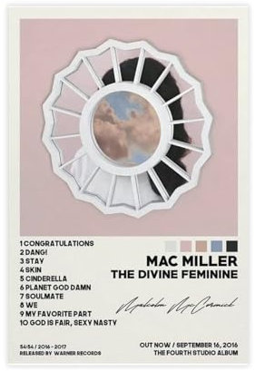 Mac Miller-Poster, The Divine Feminine Tracklist, Album-Cover-Poster, Leinwand-Poster, Schlafzimmer-Dekor, Sportlandschaft, Büro, Raumdekoration, Geschenk, ungerahmt, 20 x 30 cm