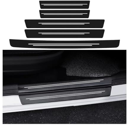 Adunsiaoto 5 Pièces Autocollants De Protection En Fibre De Carbone, Protection Seuil Porte Voiture, Carbone Fibre Film Protecteur Seuil Porte Voiture Accessoires Auto Universel(Blanc)