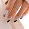 24pcs Mandel Press on Nails Kurz Schwarz Linie Künstliche Nägel Zum Aufkleben Französische Reine Farbe Vollabdeckung Falsche Nägel, Kunstnägel Natürliche für Frauen Nail Art (Schwarze Linien, 24x)