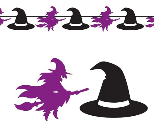 FIESTAS GUIRCA | Hexen Girlande (300 cm) - Halloween und Themenparty Dekoration - Ideal für Feiern und Events - Dekorationszubehör - Lila und Schwarz