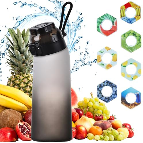 TechVizrs Gourde avec goût, 700 ml, avec 7 pods, bouteille d'eau avec goût, idéale pour la course et la salle de sport en plein air, noir et blanc