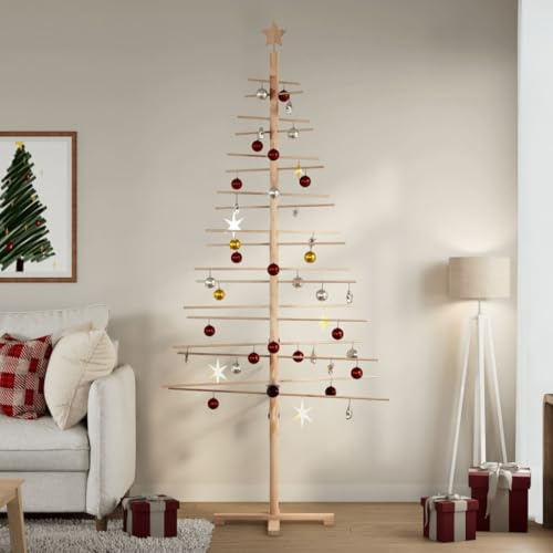 Myheimly Weihnachtsbaum Holz zum Schmücken 210cm Christbaum Tannenbaum Künstlich Platzsparend, DIY Dekoration, Weihnachtsschmuck Weihnachtsdeko Massivholz Kiefer