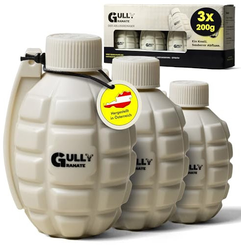 Gully Granate - 3-er Set Rohrreiniger Extrem Stark - Einfache Handhabung und klare Dosierungsempfehlung - Power Active Rohrreiniger Pulver, Profi- Abflussreiniger Waschbecken, Küche, Dusche & WC