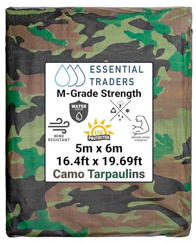 Premium Camouflage Heavy Duty Tarpaulin, 90gsm Waterproof Cover Ground Sheet Forest Tarp, Army Camo Basha, Weatherproof Tear & UV Resistance Military Sheet (5m x 6m)