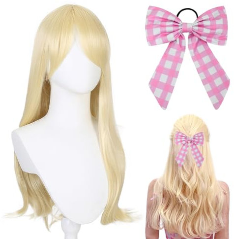 Augesak Perücke Prinzessin Damen Mädchen Blonde Perücke Prinzessin Damen Kostüm Prinzessin Blonde Perücke Haarschmuck Schleife Kostüm Accessoires ür Karneval Frauen Cosplay Party