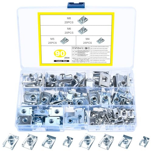 90 Pcs U Clips de Fixation Voiture, Auto Kit de Clip à Vis écrou, Vis de Carrosserie, Garde-boue Boulons de Agrafes Carrosserie, Clips U Métal, U Clips de Fixation Universels en Métal pour Voiture