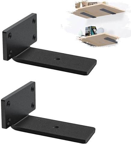 MLOQI 2 Piezas Escuadras para Estanterias, Soportes para Estantes, Escuadras Metalicas de L, Grueso de 5 mm con Tornillos Capacidad de Carga 50 kg (Negro 10 cm)